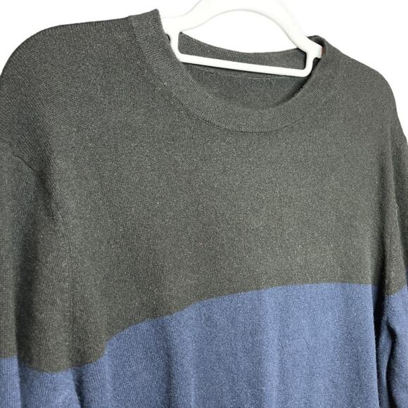 Theory Hilles Crew Cashmere Pullover Sweater Colorblock Blue Black L - Picture 4 of 6